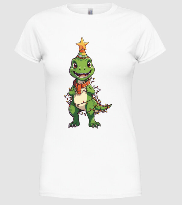 dinozaur pom de Crăciun model alb pe tricou