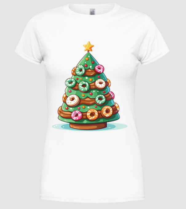 Doughnut pom de Crăciun model alb pe tricou