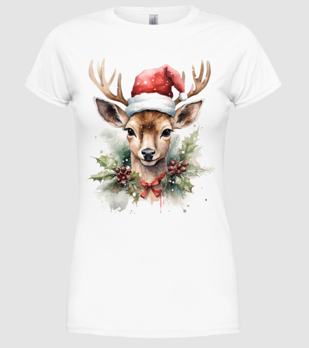 Festive Reindeer model alb pe tricou
