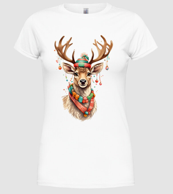 Festive Reindeer model alb pe tricou