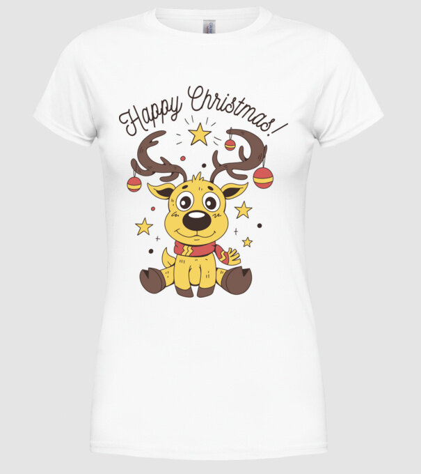 Happy Christmas Reindeer Alb model alb pe tricou