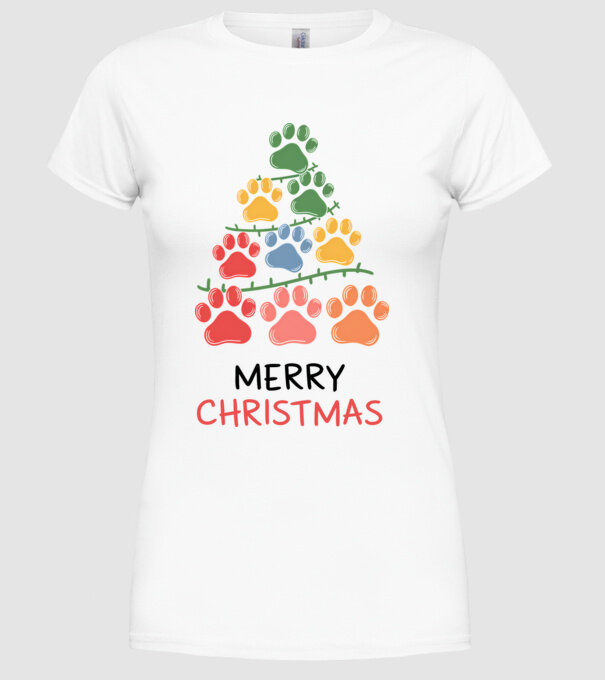 Merry Christmas Paws Alb model alb pe tricou