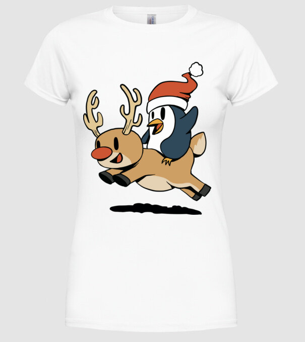 pinguin reindeer cristmas model alb pe tricou