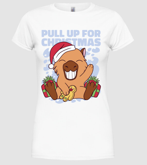 Pull up for christmas Capybara model alb pe tricou