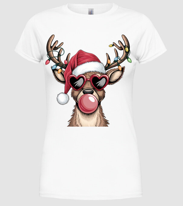 Ren amuzant de Crăciun model alb pe tricou