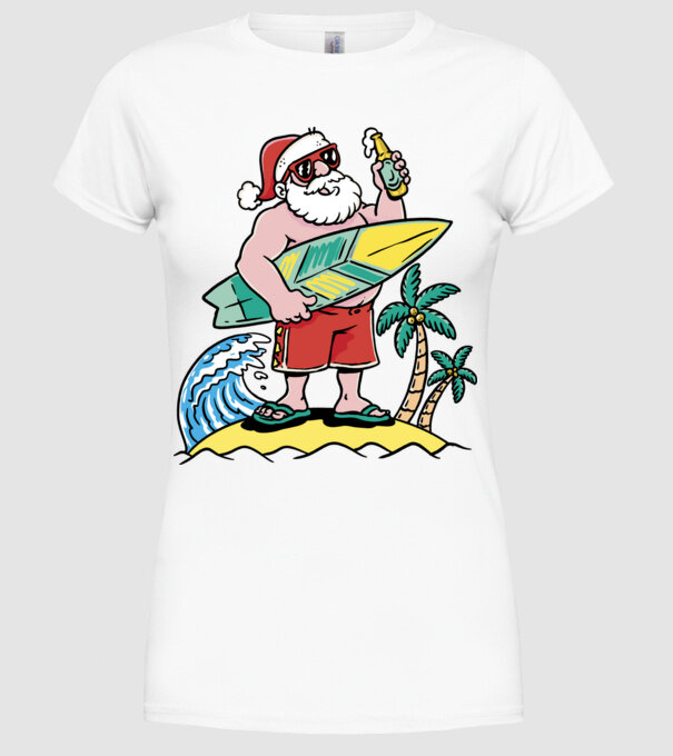 Santa Claus Summer model alb pe tricou