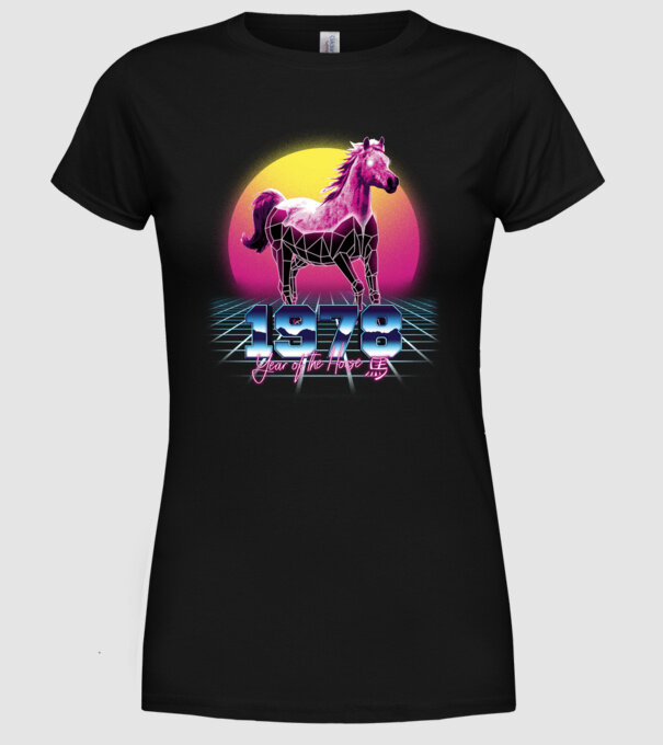 1978 Year of the Horse model negru pe tricou
