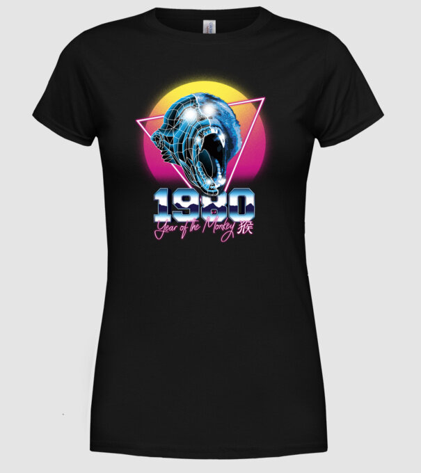 1980 Year of the Monkey model negru pe tricou