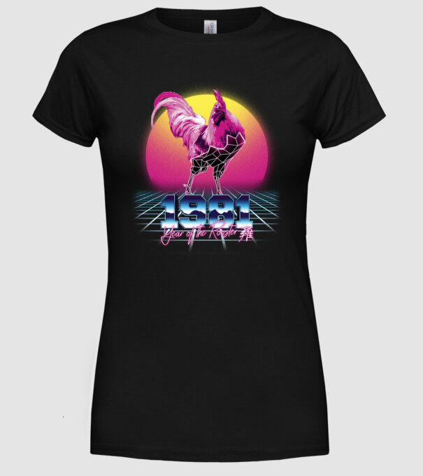 1981 Year of the Rooster model negru pe tricou