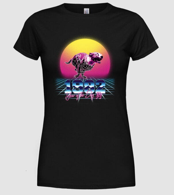 1982 Year of the Dog model negru pe tricou