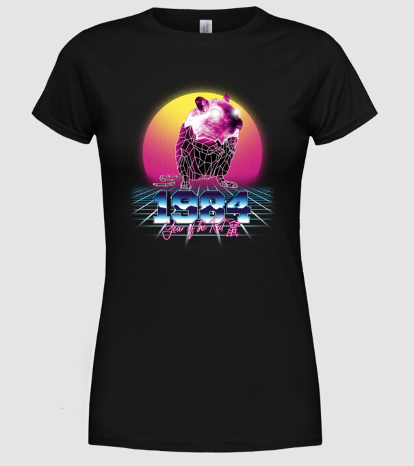 1984 Year of the Rat model negru pe tricou