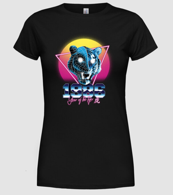 1986 Year of the Tiger model negru pe tricou