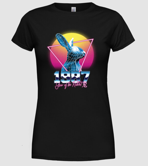 1987 Year of the Rabbit model negru pe tricou