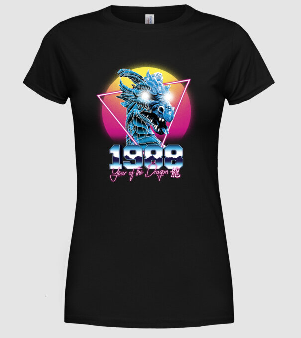 1988 Year of the Dragon model negru pe tricou