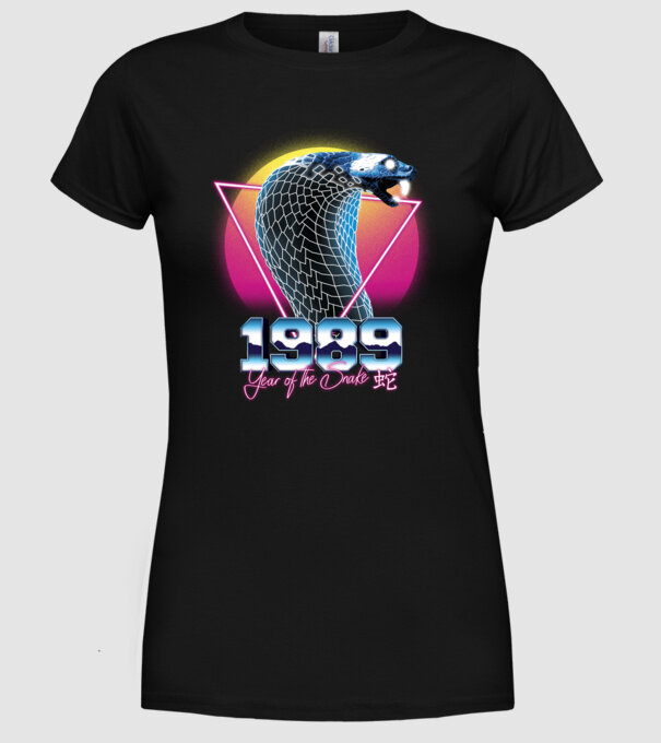 1989 Year of the Snake model negru pe tricou