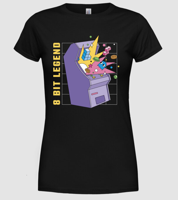 8 Bit Legendă Arcade Slot Machine model negru pe tricou