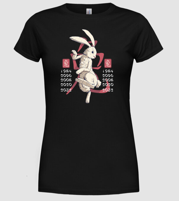 Year of the Rabbit model negru pe tricou