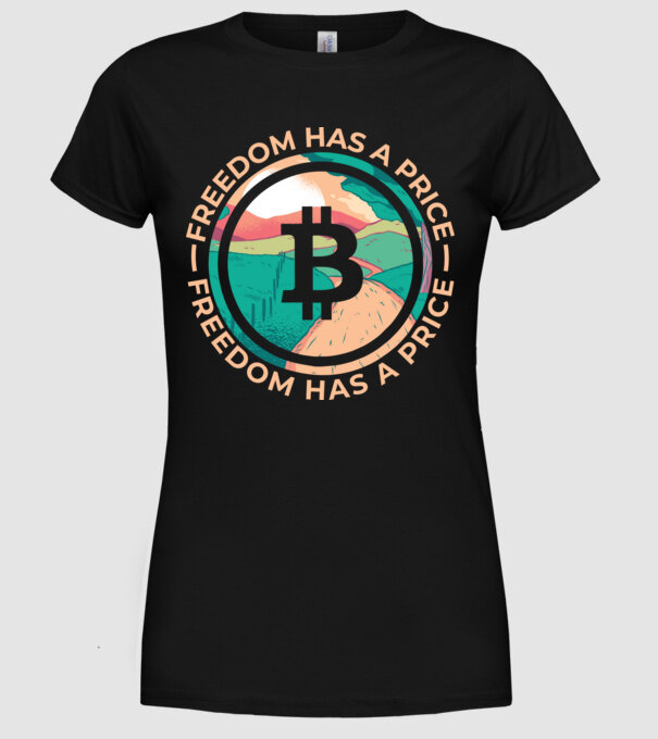 Libertatea are preț Bitcoin model negru pe tricou