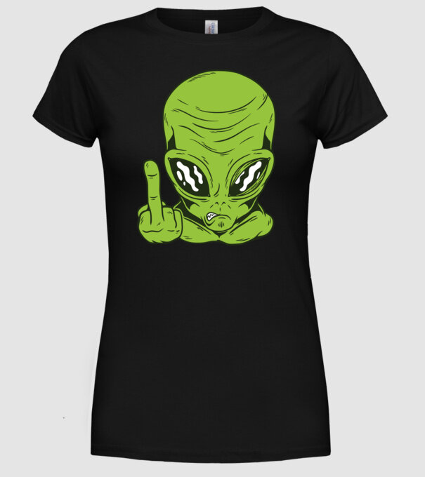 Alien arată degetul model negru pe tricou