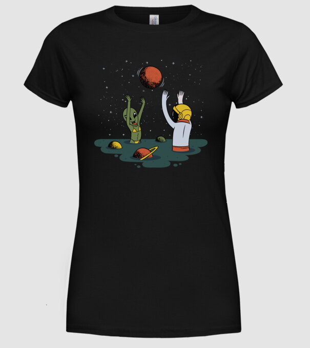 Alien și astronaut joc model negru pe tricou