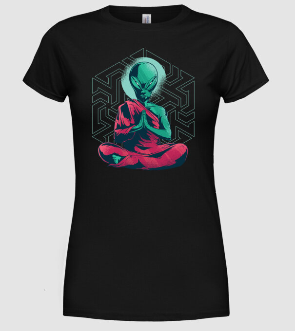Meditație Alien model negru pe tricou