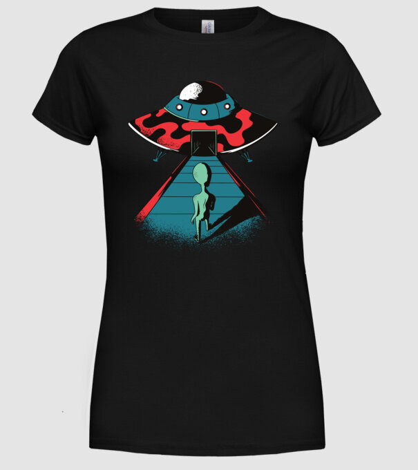 Alien Ufo model negru pe tricou