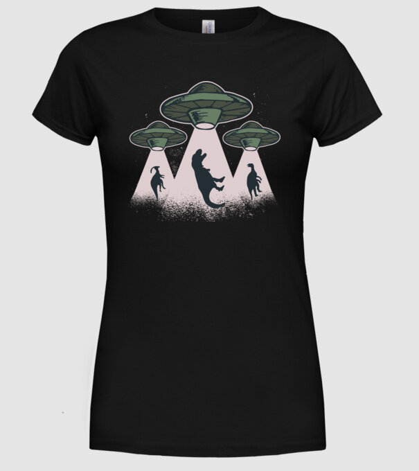 Alien OZN dinozaur model negru pe tricou
