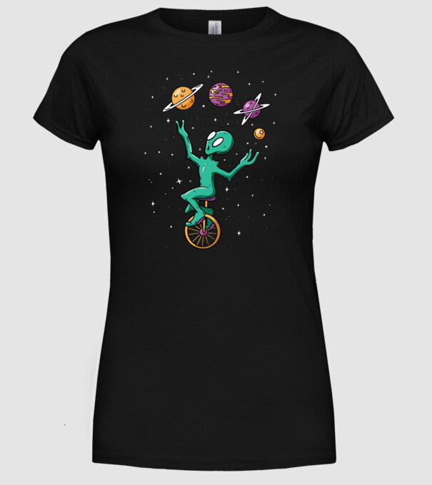 Jongler Alien model negru pe tricou
