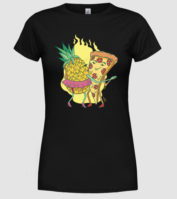 Pizza cu ananas Dragoste model negru pe tricou