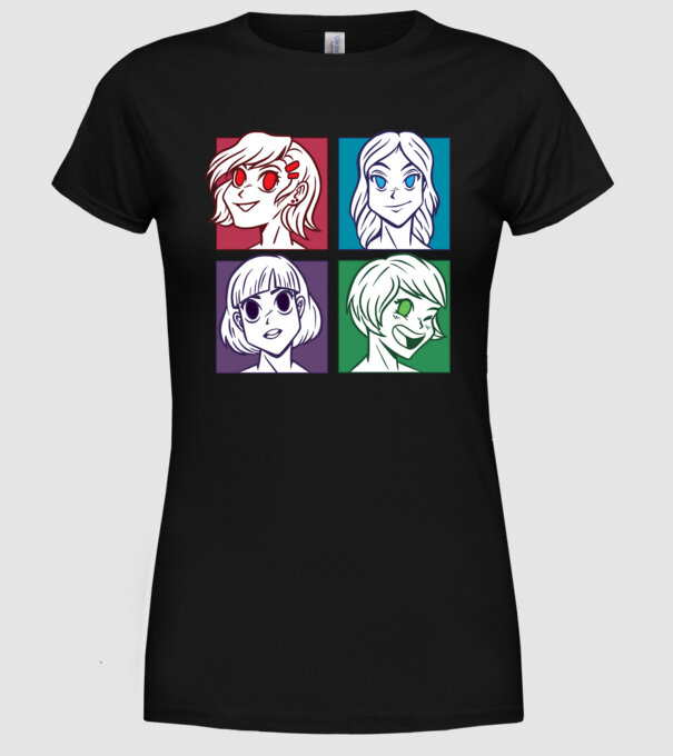 Fețe Anime fată Pop Art model negru pe tricou