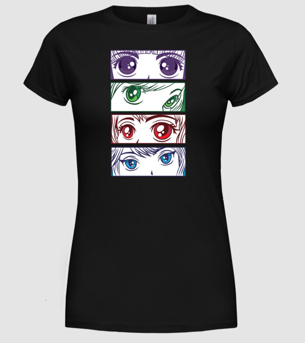 Anime ochi de fată Pop Art model negru pe tricou