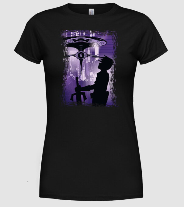 Navă spațială Anime model negru pe tricou
