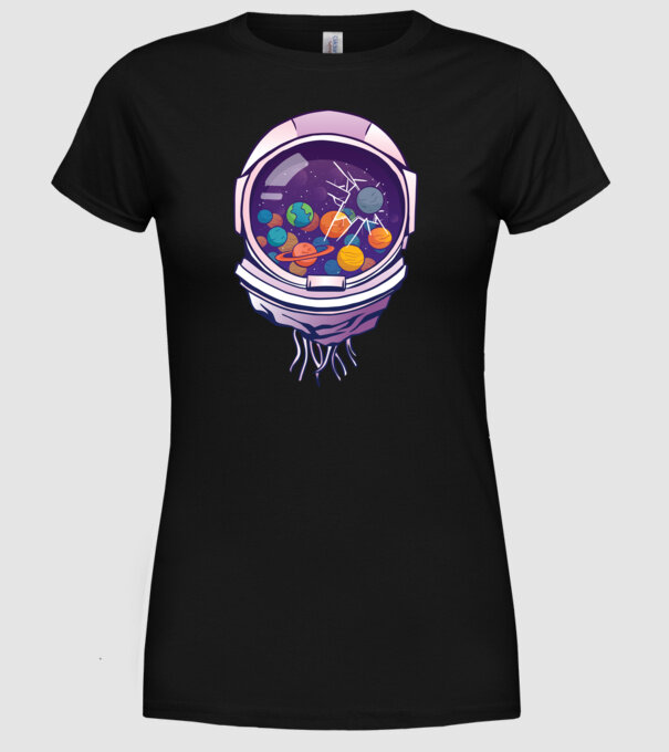 Cască de astronaut model negru pe tricou