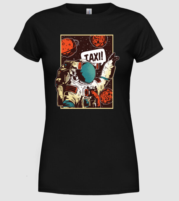 Astronaut Taxi model negru pe tricou