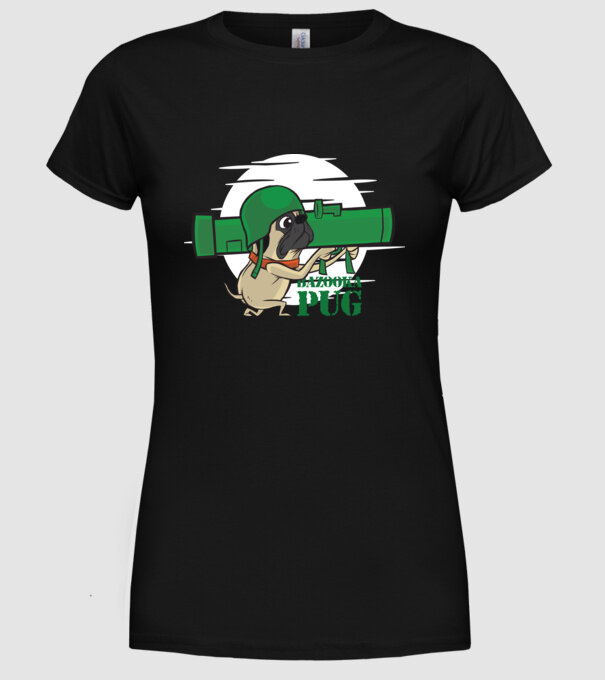 Mops Bazooka model negru pe tricou