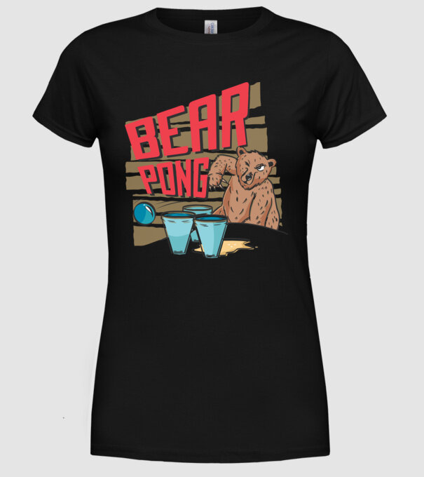 Bear Pong model negru pe tricou