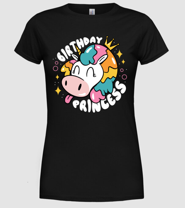 Birthday Princess Unicorn model negru pe tricou