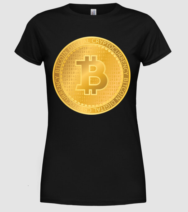 Monedă de aur Bitcoin model negru pe tricou