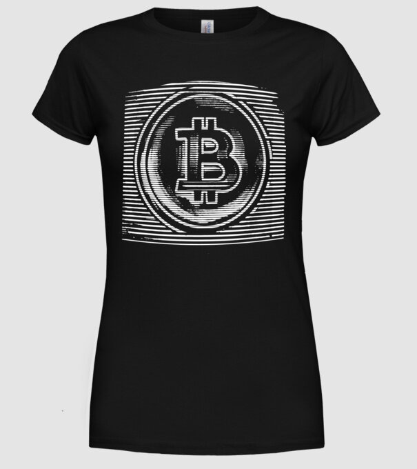 Bitcoin logo model negru pe tricou