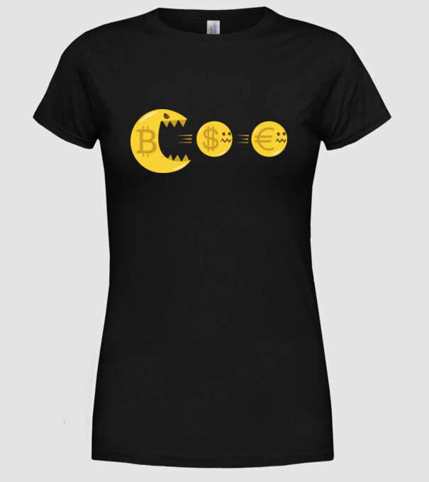 Bitcoin Pacman model negru pe tricou