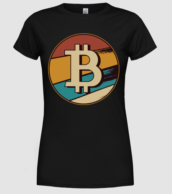 Bitcoin retro model negru pe tricou