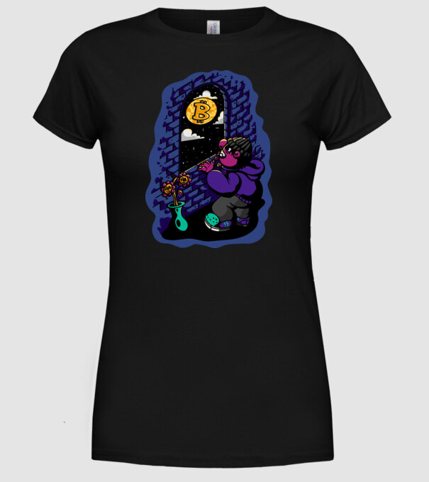 Bitcoin to the moon model negru pe tricou