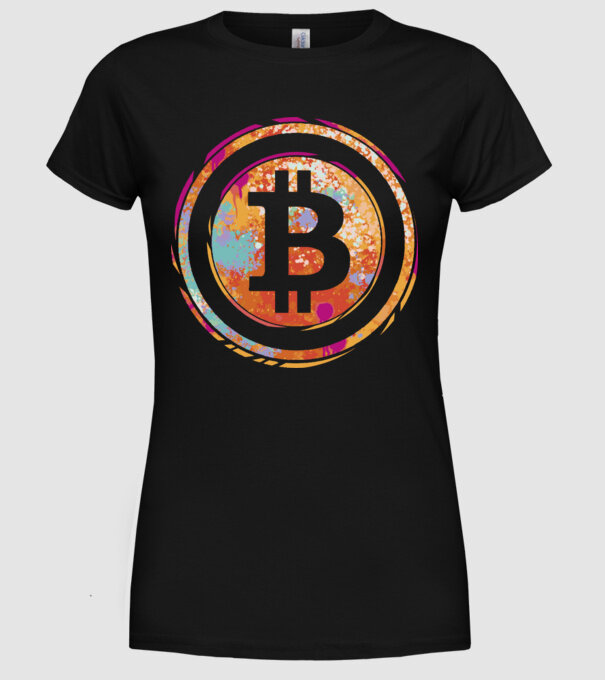 Bitcoin Watercolor model negru pe tricou