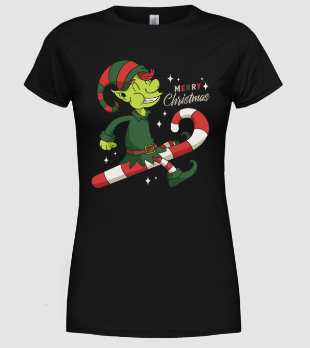 Crăciun Fericit Elf model negru pe tricou