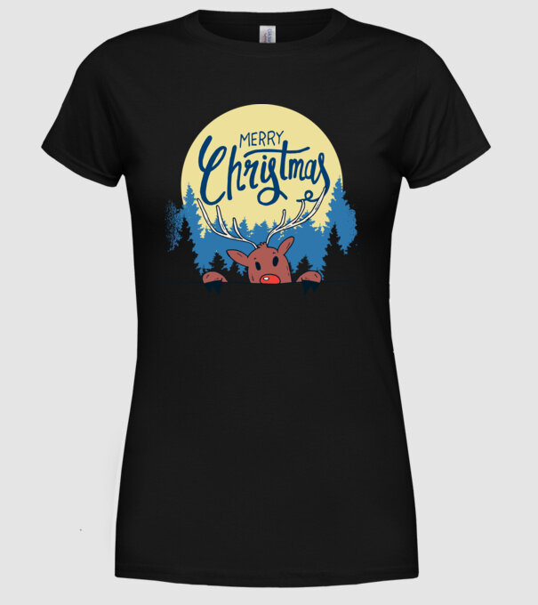 Crăciun Fericit Moș Crăciun cu ren model negru pe tricou