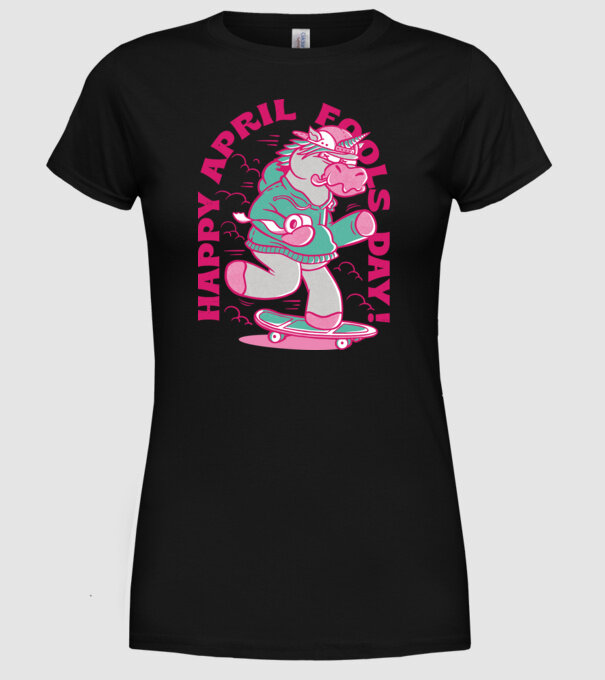 Ziua proștilor Unicorn model negru pe tricou