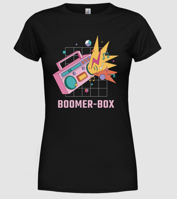 Boomer Box Magnetofon Retro model negru pe tricou