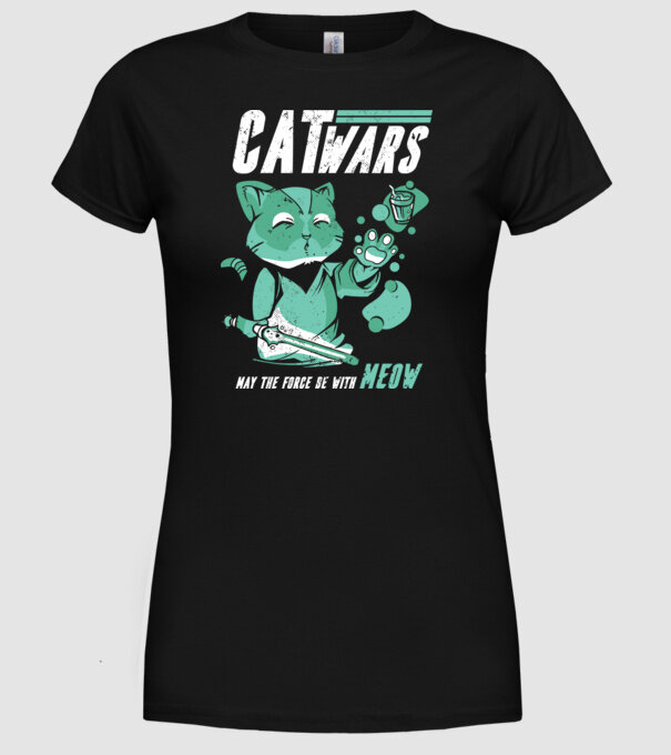 Cat wars - May the force be with meow model negru pe tricou