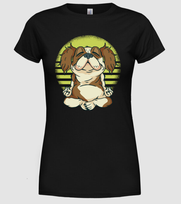 Cavalier King Spaniel Yoga model negru pe tricou