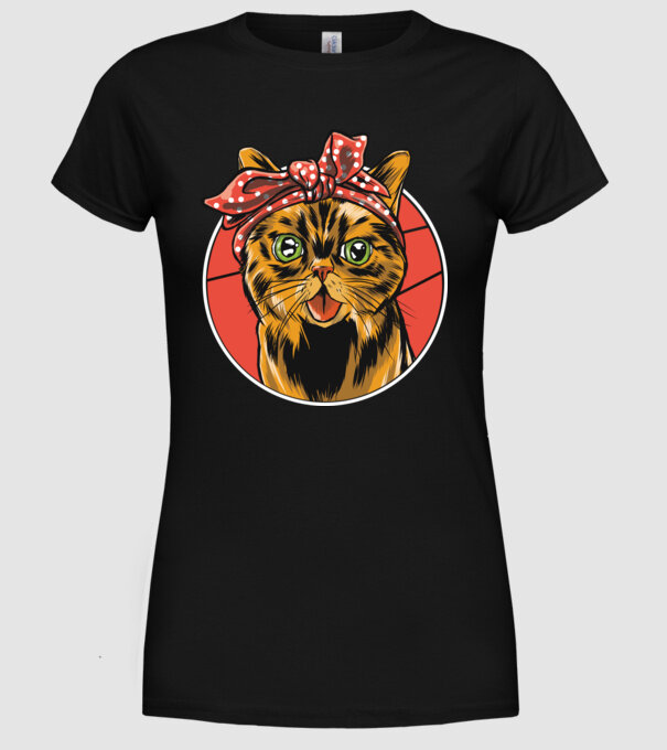 Cap de pisică cu batic model negru pe tricou